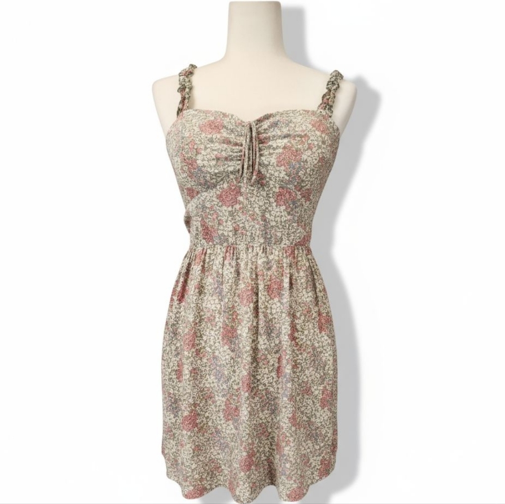 Floral Smocked Mini Summer Dress Size Medium Ruffle Coquette Boho Pastel Rayon